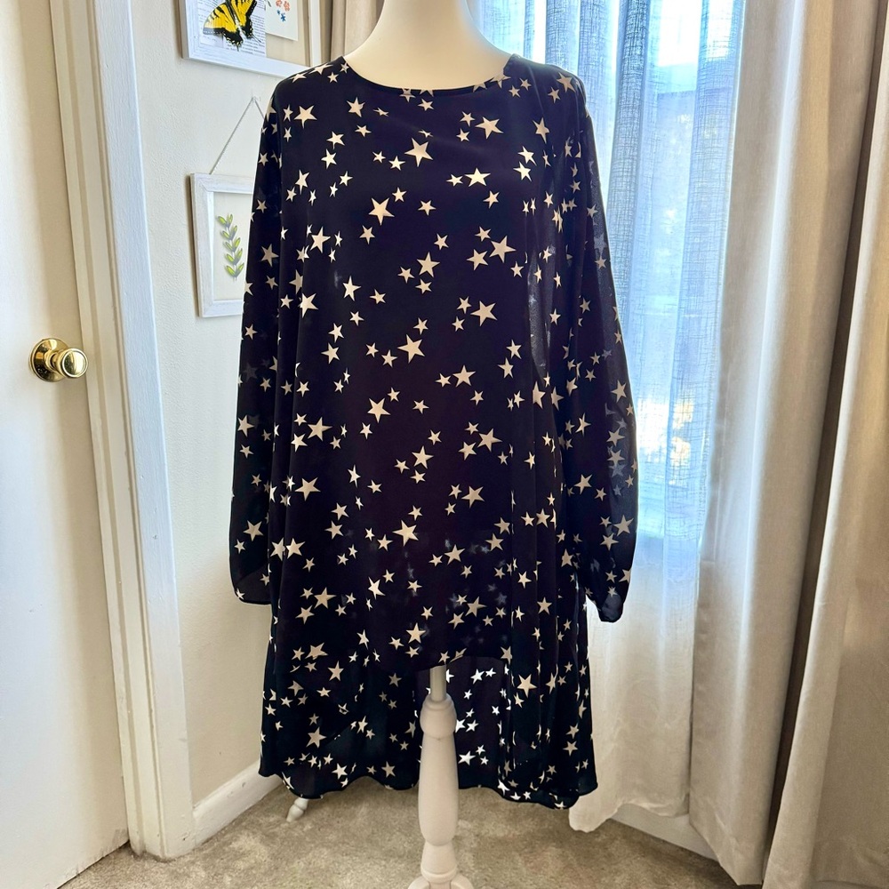 Cato Plus Size Witch Black and White Starry Asymmetrical Witchy Woman Top/Dress